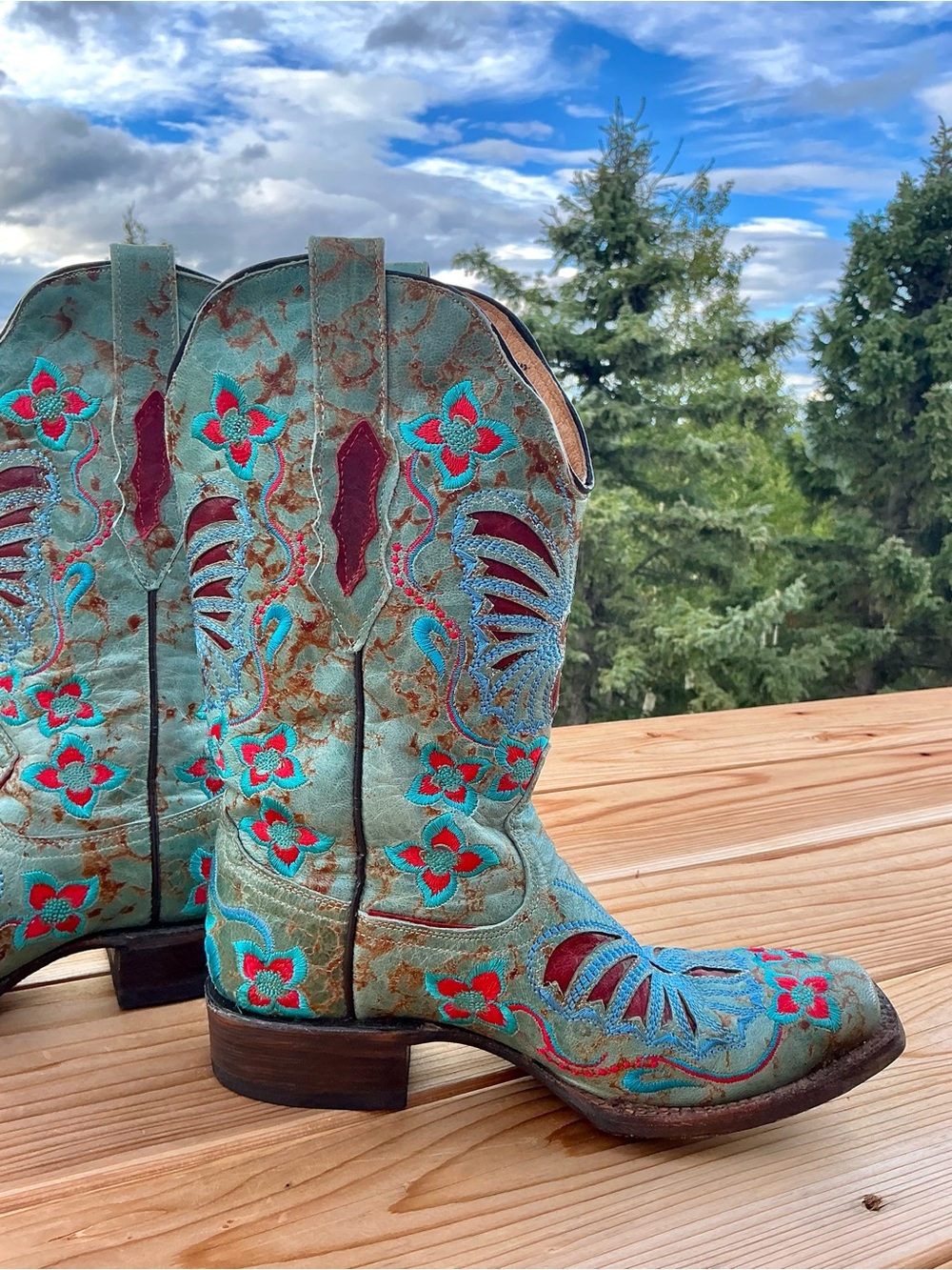 Vintage Mexican Leather Embroidered Western Cowboy Boots 7.5B | Colorful Floral